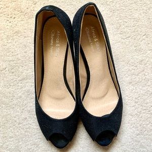 2/10 Black glitter open toe shoes korean style